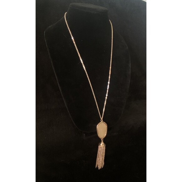 Veronese Signed Tassel Pendant Necklace Adjustable Chain Light Peachy Beige - Picture 3 of 5